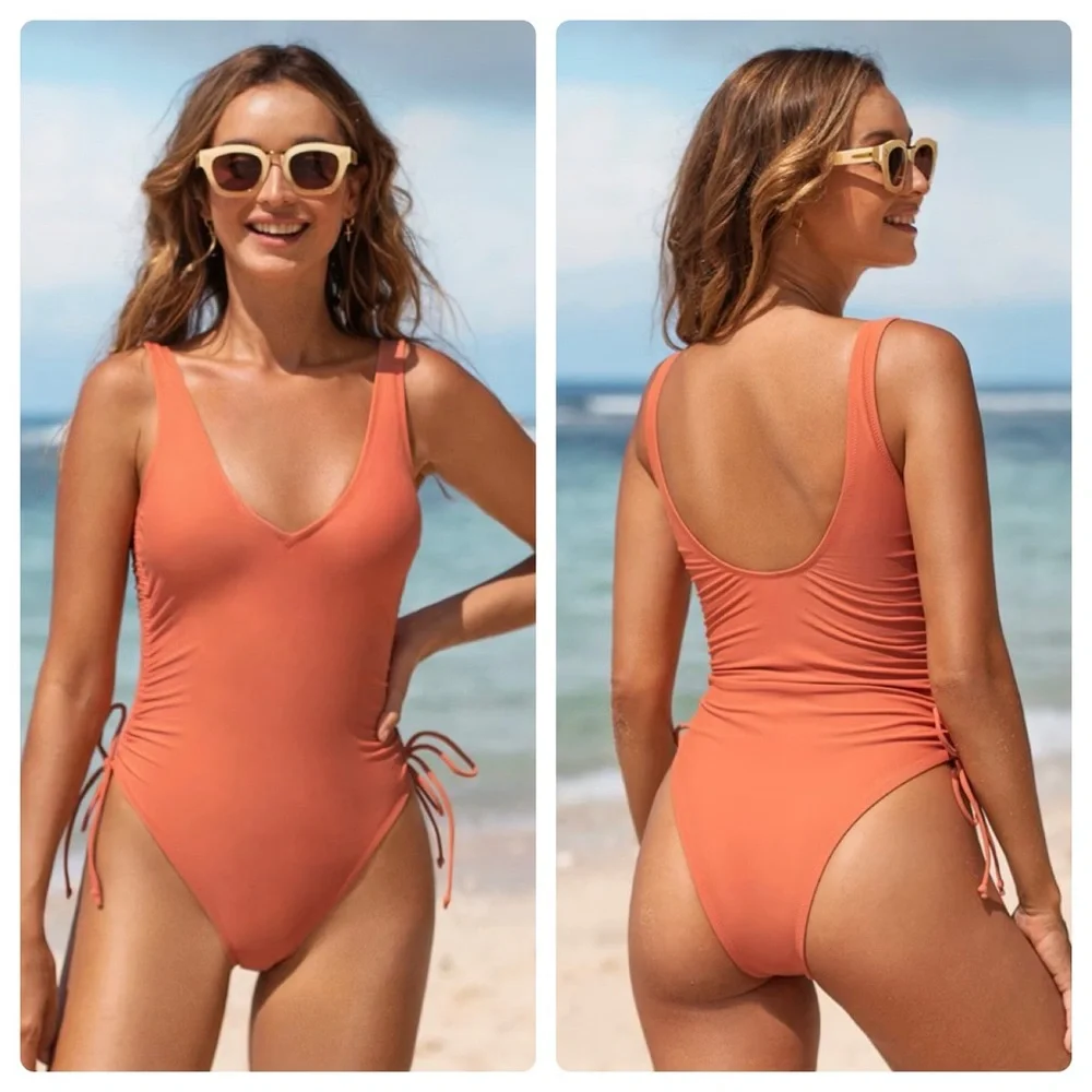 Cupshe Carolina Drawstring Ruched Tummy Control One Piece Swimsuit